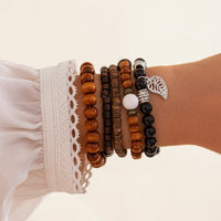Thumbnail for Retro Layered Feather Charm Coconut Shell Wood Beaded Chain Bracelet Set - ArtGalleryZen