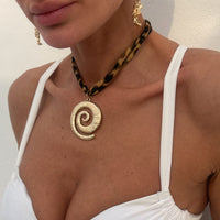 Thumbnail for Retro Spiral Pendant Leopard Choker Necklace - ArtGalleryZen
