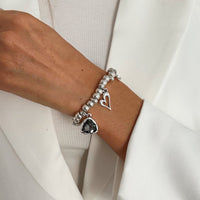 Thumbnail for Rhinestone Love Heart Pendant Beaded Chain Bracelet Gift - ArtGalleryZen