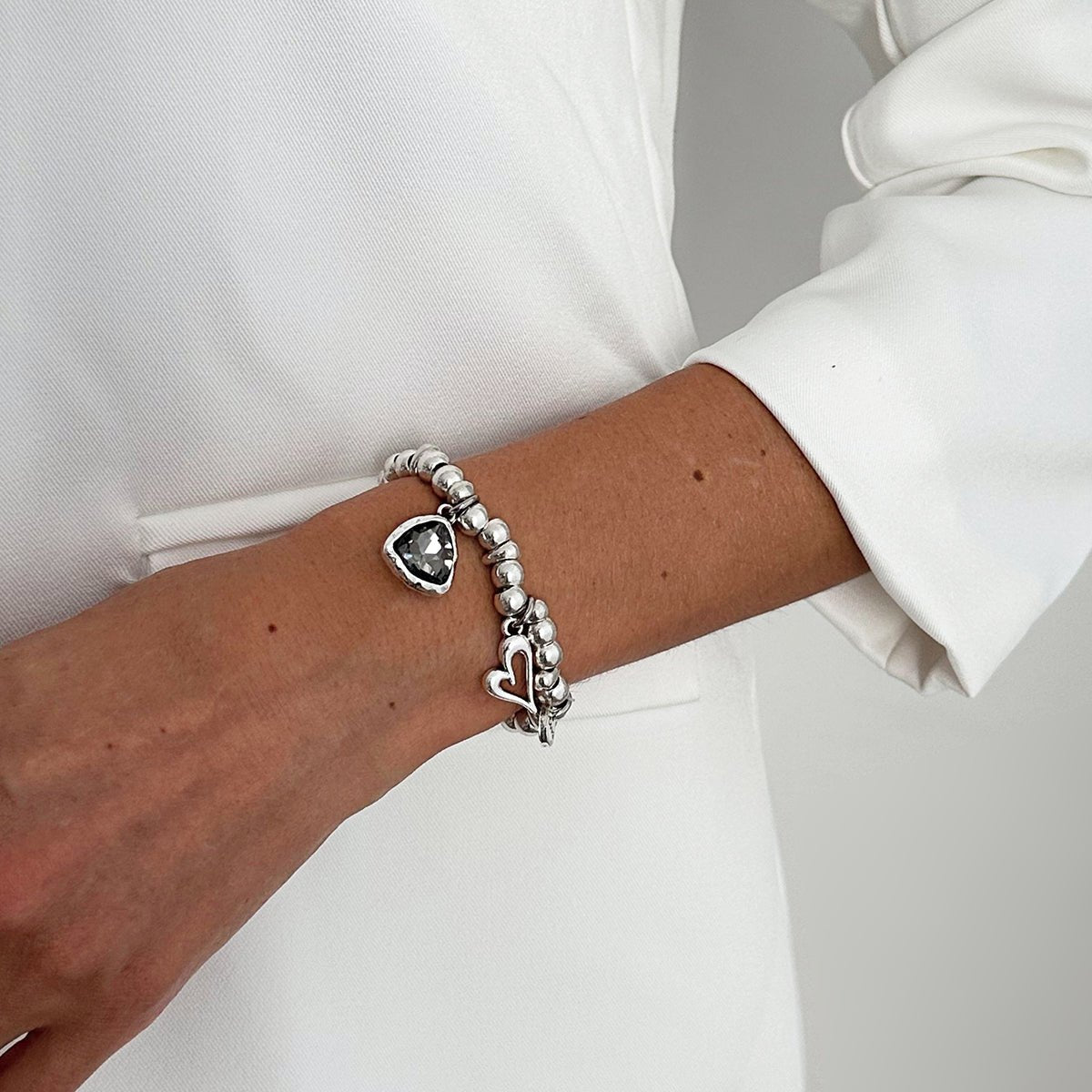 Rhinestone Love Heart Pendant Beaded Chain Bracelet Gift - ArtGalleryZen