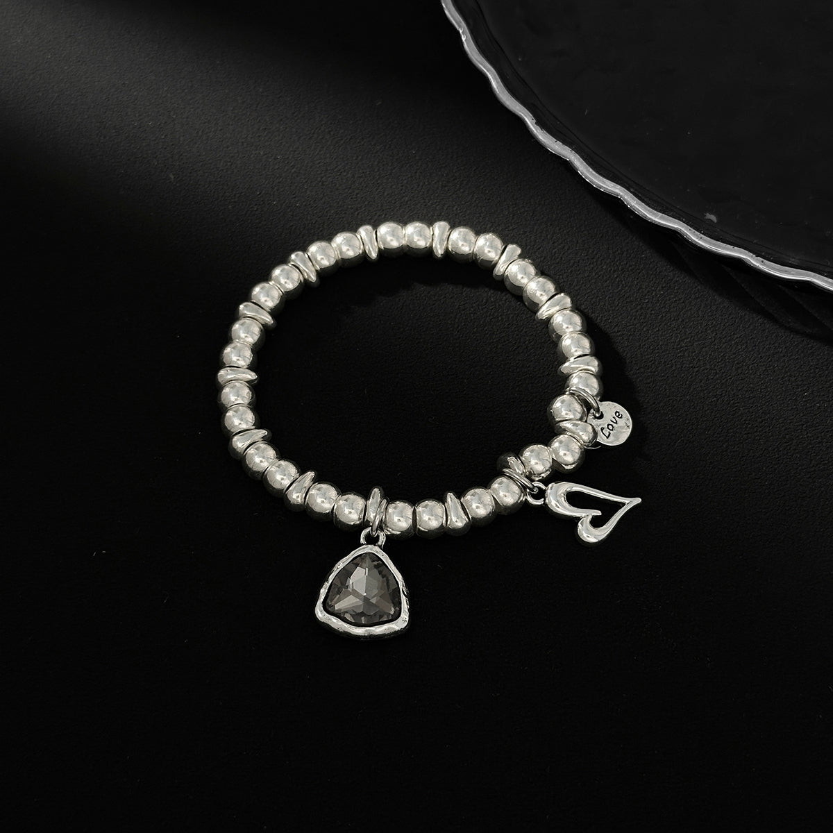 Rhinestone Love Heart Pendant Beaded Chain Bracelet Gift - ArtGalleryZen