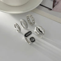 Thumbnail for Rhinestone Ring Set 5pcs - Lip Hollow Twisted Statement Rings - ArtGalleryZen