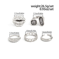 Thumbnail for Rhinestone Ring Set 5pcs - Lip Hollow Twisted Statement Rings - ArtGalleryZen