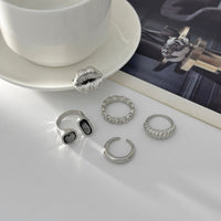 Thumbnail for Rhinestone Ring Set 5pcs - Lip Hollow Twisted Statement Rings - ArtGalleryZen