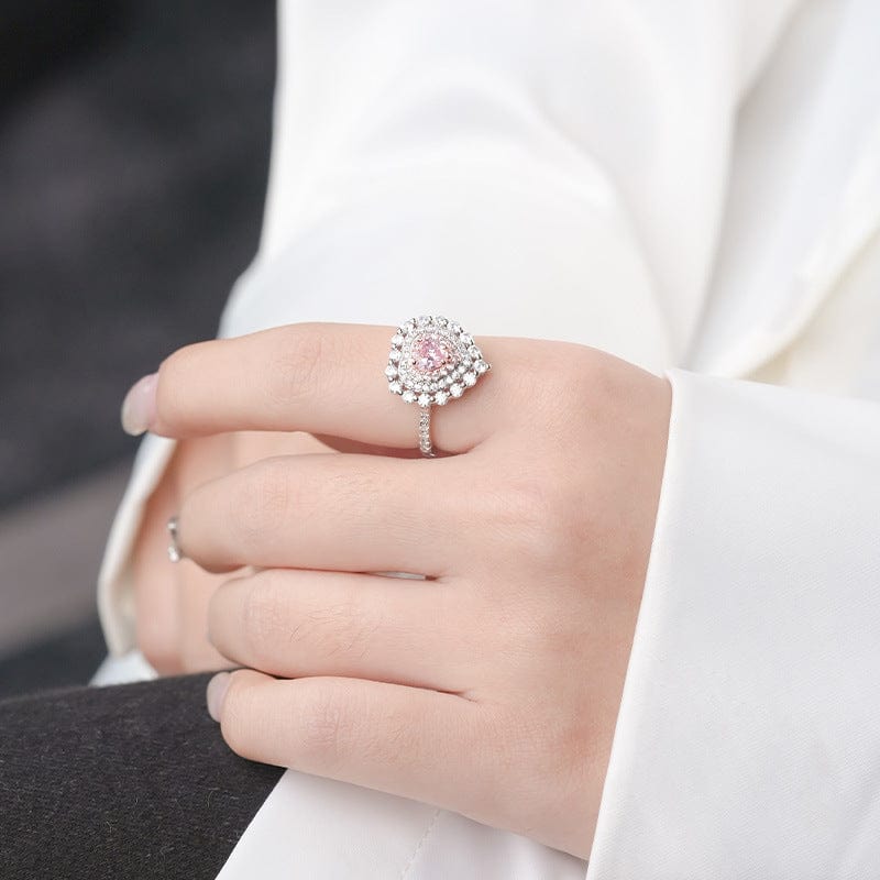 S925 Sterling Silver Diamond Heart Ring - ArtGalleryZen