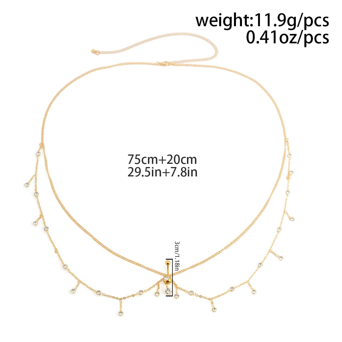 Shining Layered CZ Inlaid Tassel Navel Piercing Belly Chain - ArtGalleryZen