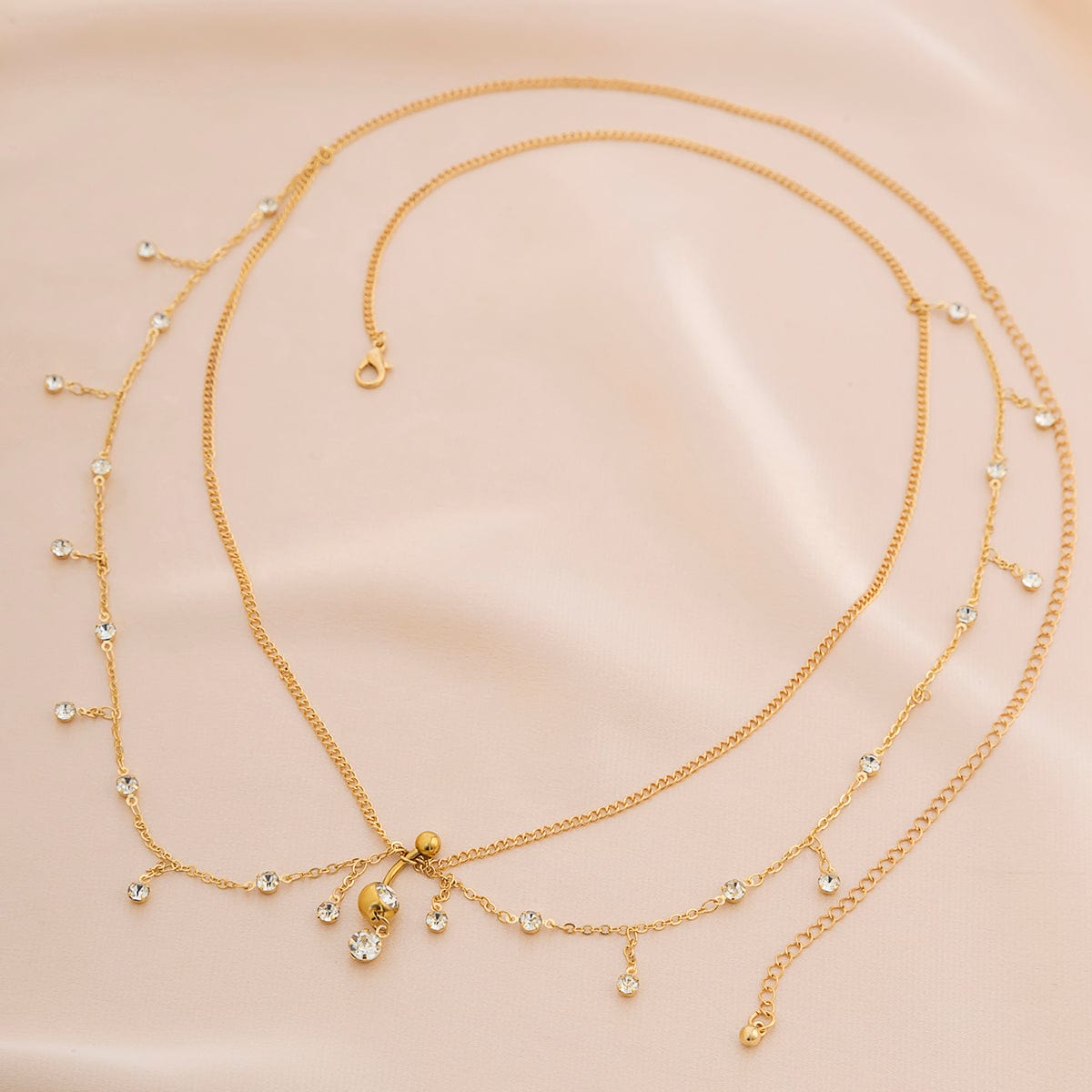 Shining Layered CZ Inlaid Tassel Navel Piercing Belly Chain - ArtGalleryZen