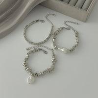 Thumbnail for Silver Tone Pearl Bracelet Set Irregular Square Beaded Charm - ArtGalleryZen