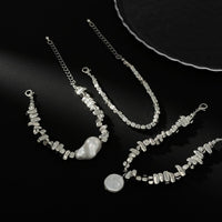 Thumbnail for Silver Tone Pearl Bracelet Set Irregular Square Beaded Charm - ArtGalleryZen