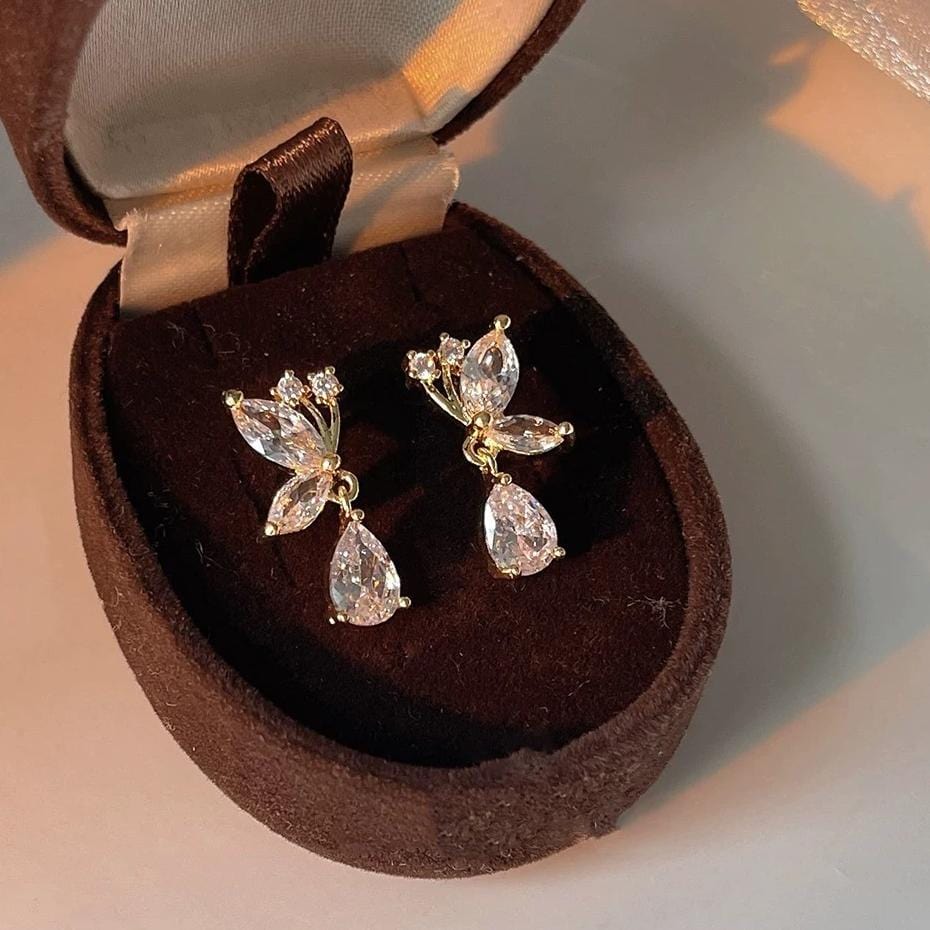 Sparkling CZ Inlaid Butterfly Waterdrop Dangle Earrings - ArtGalleryZen