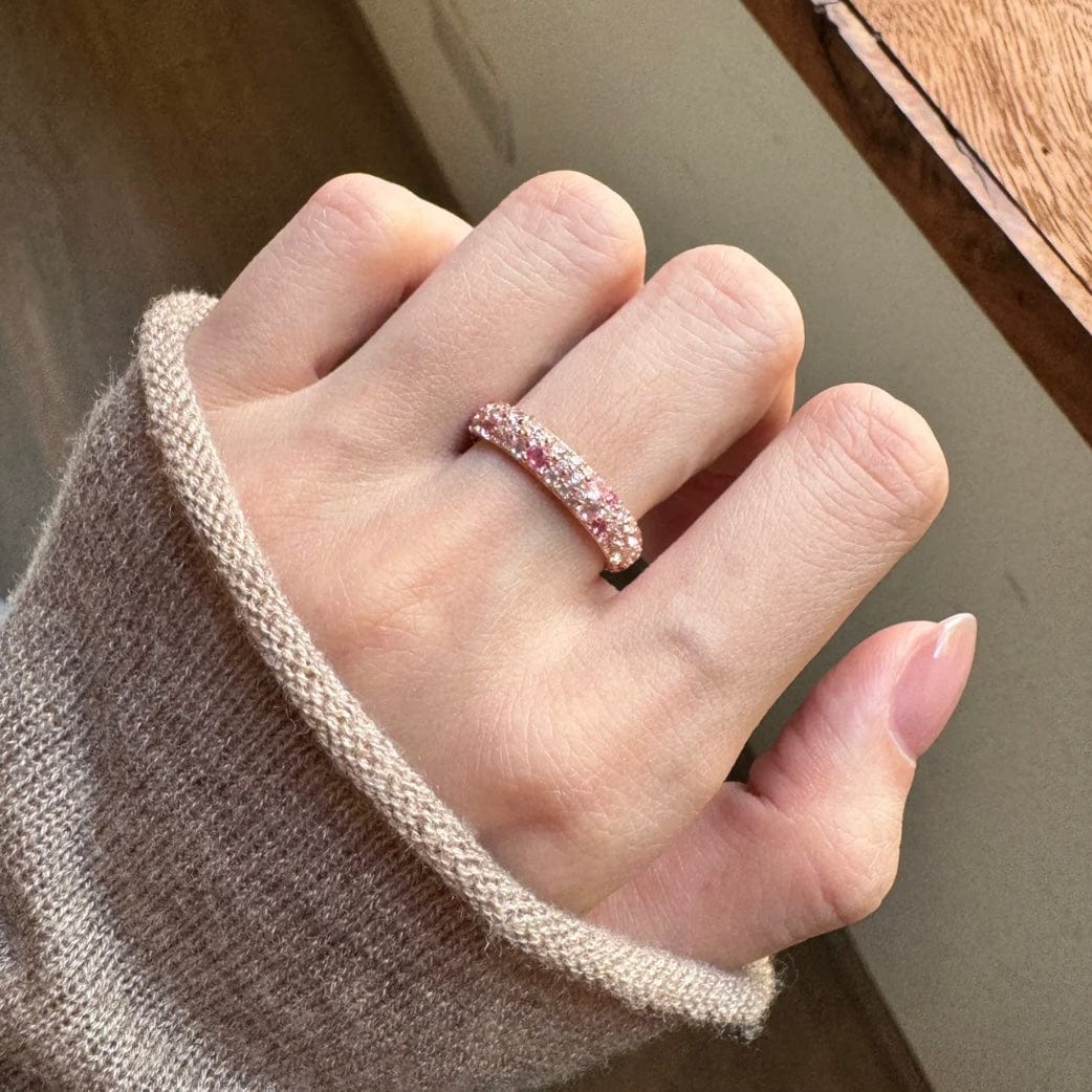 Sparkling Pink CZ Inlaid Rose Gold Plated Stackable Ring Set - ArtGalleryZen