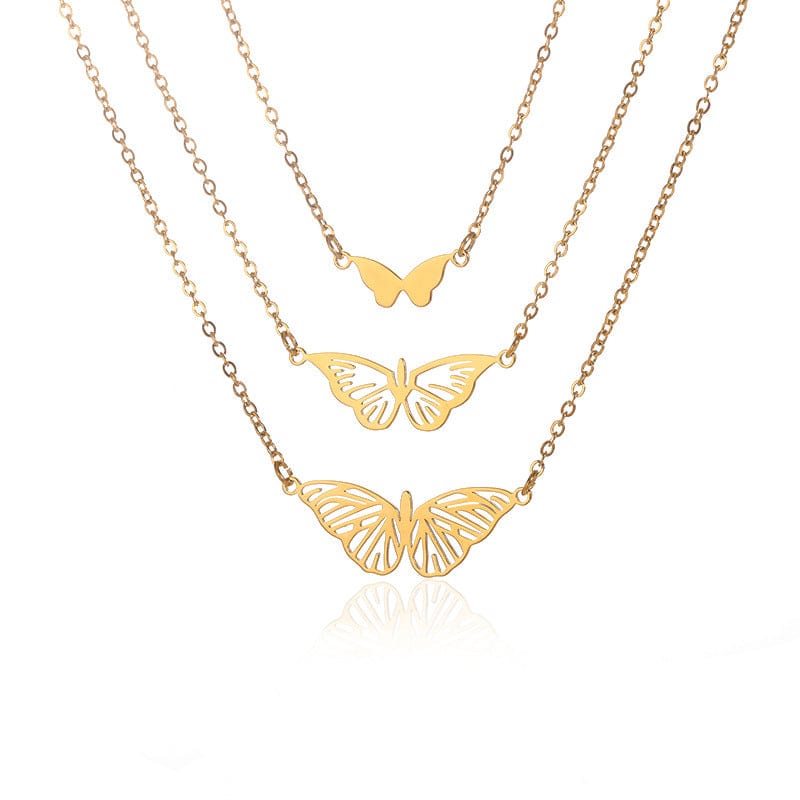 Stainless Steel 3 Pieces Butterfly Necklace Set - ArtGalleryZen
