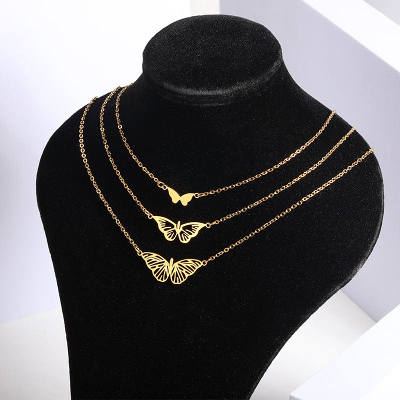 Stainless Steel 3 Pieces Butterfly Necklace Set - ArtGalleryZen