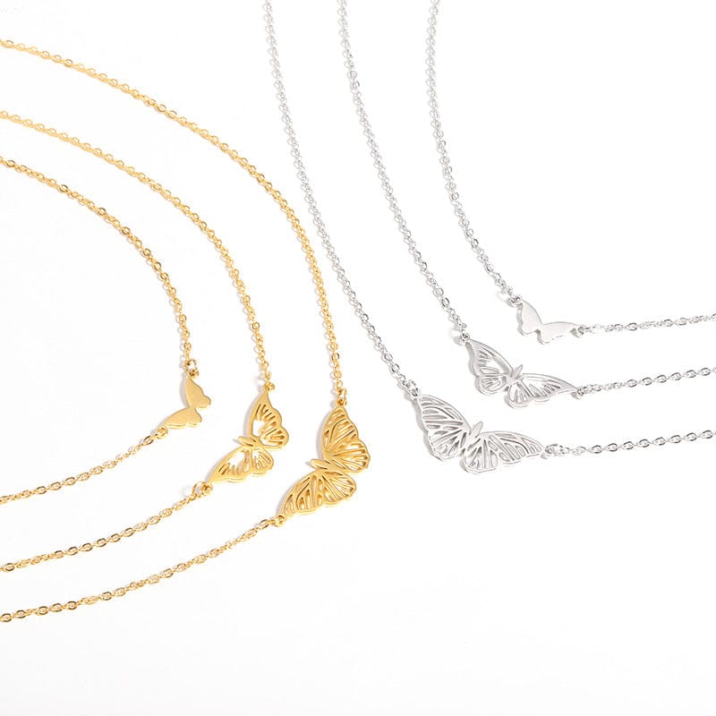 Stainless Steel 3 Pieces Butterfly Necklace Set - ArtGalleryZen