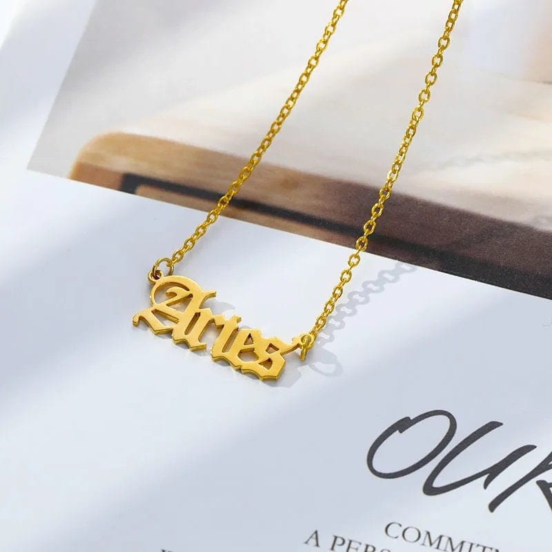 Stainless Steel Constellation Zodiac Astrology Letter Pendant Necklace - ArtGalleryZen