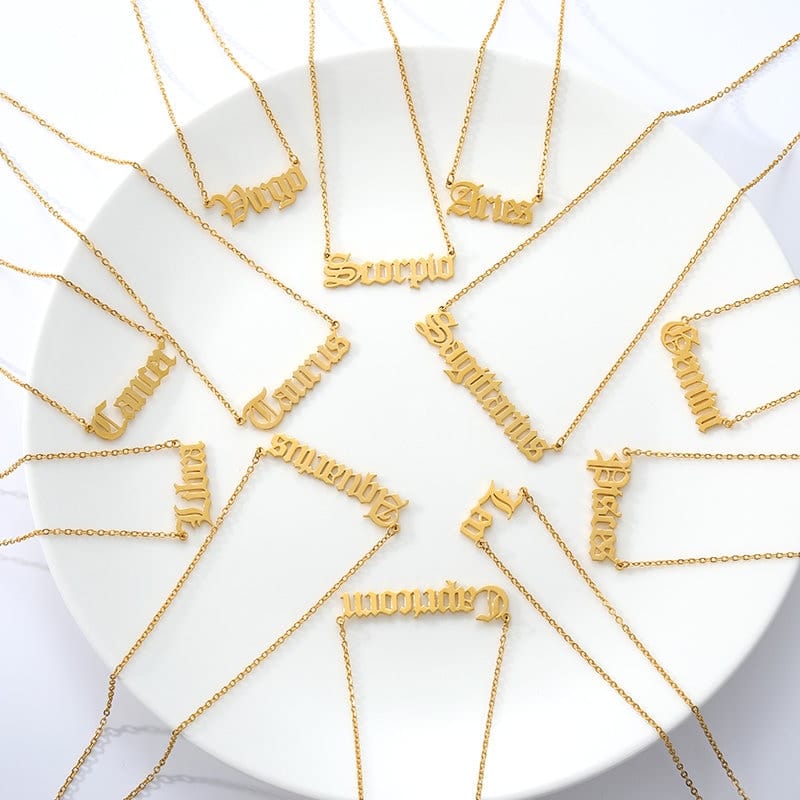 Stainless Steel Constellation Zodiac Astrology Letter Pendant Necklace - ArtGalleryZen