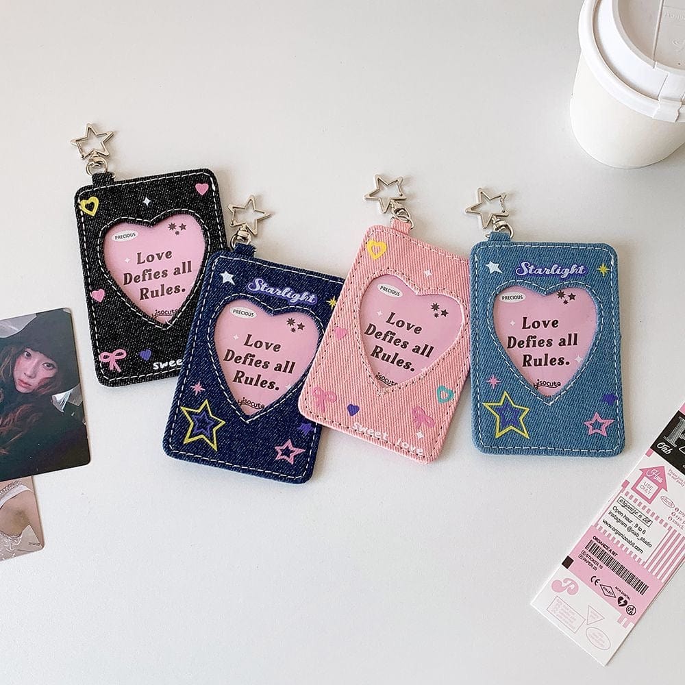 Starlight Heart Denim Kpop Keychain Photocard Holder - ArtGalleryZen