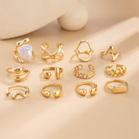 Thumbnail for Stylish 12pcs Irregular Pearl Waterdrop Hollow Curved Ring Set - ArtGalleryZen