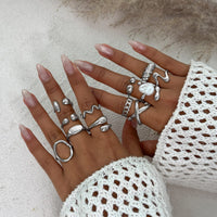 Thumbnail for Stylish 12pcs Irregular Pearl Waterdrop Hollow Curved Ring Set - ArtGalleryZen