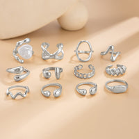 Thumbnail for Stylish 12pcs Irregular Pearl Waterdrop Hollow Curved Ring Set - ArtGalleryZen