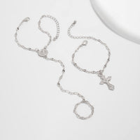 Thumbnail for Stylish 2pcs Cross Oval Disk Charm Finger Ring Bracelet Set - ArtGalleryZen