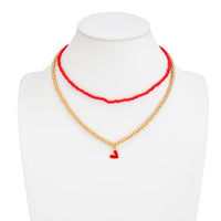 Thumbnail for Stylish 2pcs Enamel Heart Pendant Seed Beaded Necklace Set - ArtGalleryZen