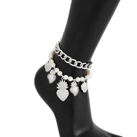 Thumbnail for Stylish 2pcs Flame Heart Charm Pearl Chain Anklet Set - ArtGalleryZen
