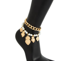 Thumbnail for Stylish 2pcs Flame Heart Charm Pearl Chain Anklet Set - ArtGalleryZen