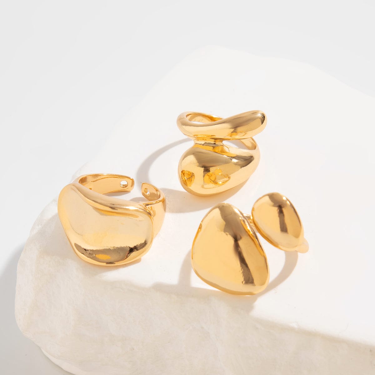 Stylish 3Pcs Chunky Glossy Waterdrop Ring Set - ArtGalleryZen