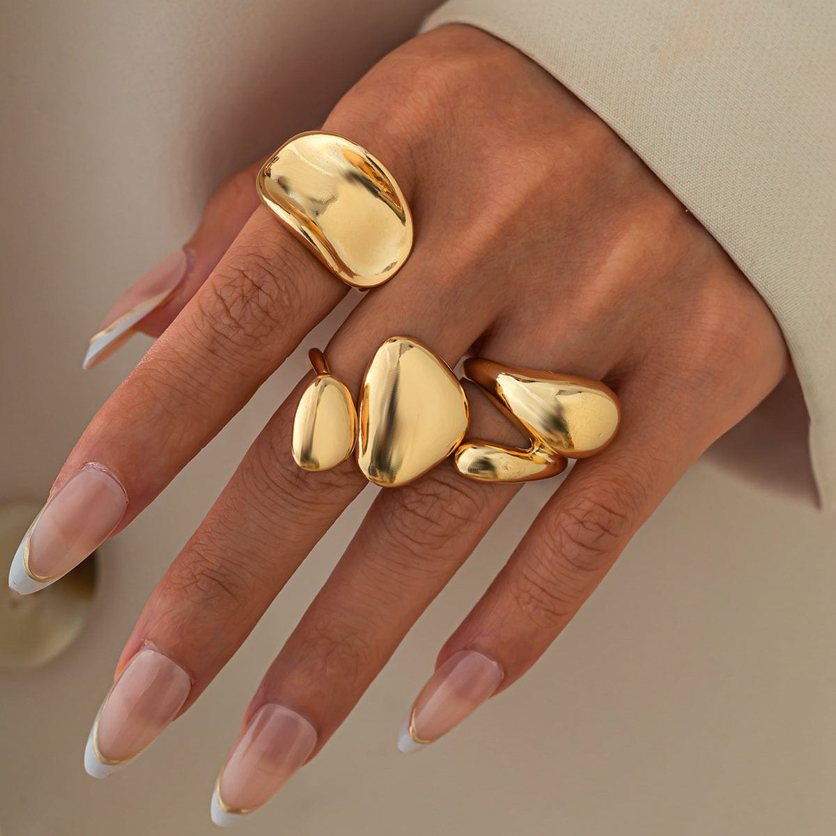 Stylish 3Pcs Chunky Glossy Waterdrop Ring Set - ArtGalleryZen