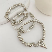 Thumbnail for Stylish 3pcs Heart Charm Pearl Irregular Beaded Chain Bracelet Set - ArtGalleryZen