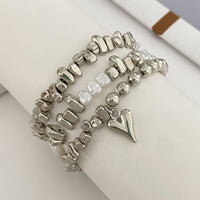 Thumbnail for Stylish 3pcs Heart Charm Pearl Irregular Beaded Chain Bracelet Set - ArtGalleryZen
