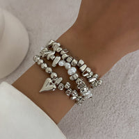 Thumbnail for Stylish 3pcs Heart Charm Pearl Irregular Beaded Chain Bracelet Set - ArtGalleryZen
