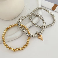 Thumbnail for Stylish 3pcs Two Tone Heart Charm Ball Chain Bracelet Set - ArtGalleryZen