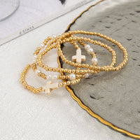 Thumbnail for Stylish 4pcs Cross Charm Pearl Beaded Chain Bracelet Set - ArtGalleryZen