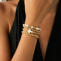 Thumbnail for Stylish 4pcs Cross Charm Pearl Beaded Chain Bracelet Set - ArtGalleryZen