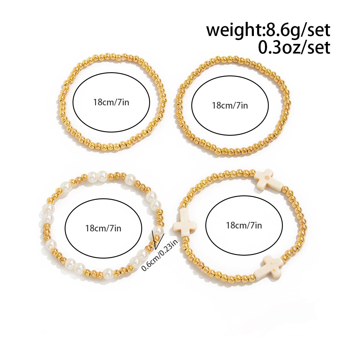 Stylish 4pcs Cross Charm Pearl Beaded Chain Bracelet Set - ArtGalleryZen