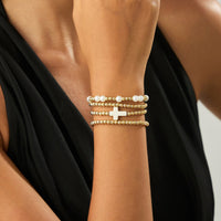 Thumbnail for Stylish 4pcs Cross Charm Pearl Beaded Chain Bracelet Set - ArtGalleryZen