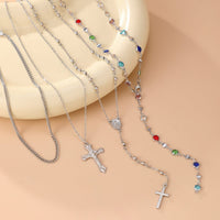 Thumbnail for Stylish 4pcs Cross Pendant Colorful Crystal Chain Y Necklace Set - ArtGalleryZen