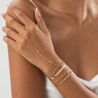Thumbnail for Stylish 4pcs Herringbone Saturn Chain Finger Ring Bracelet Set - ArtGalleryZen