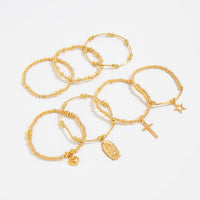 Thumbnail for Stylish 7pcs Heart Star Cross Charm Ball Chain Bracelet Set - ArtGalleryZen