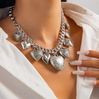 Thumbnail for Stylish Chunky Textured Heart Tassel Ball Curb Chain Necklace - ArtGalleryZen