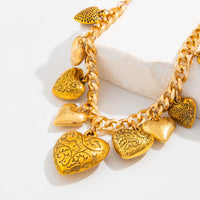 Thumbnail for Stylish Chunky Textured Heart Tassel Ball Curb Chain Necklace - ArtGalleryZen