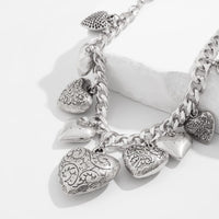 Thumbnail for Stylish Chunky Textured Heart Tassel Ball Curb Chain Necklace - ArtGalleryZen