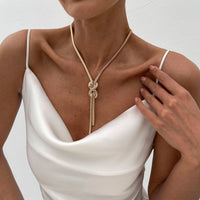 Thumbnail for Stylish Gold Silver Tone Knotted Snake Chain Y Necklace - ArtGalleryZen