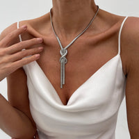 Thumbnail for Stylish Gold Silver Tone Knotted Snake Chain Y Necklace - ArtGalleryZen