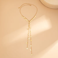 Thumbnail for Stylish Gold Silver Tone Pattern Round Disk Tassel Long Chain Necklace - ArtGalleryZen