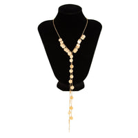 Thumbnail for Stylish Gold Silver Tone Pattern Round Disk Tassel Long Chain Necklace - ArtGalleryZen