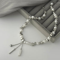 Thumbnail for Stylish Heart Pendant Irregular Pearl Beaded Chain Choker Necklace - ArtGalleryZen