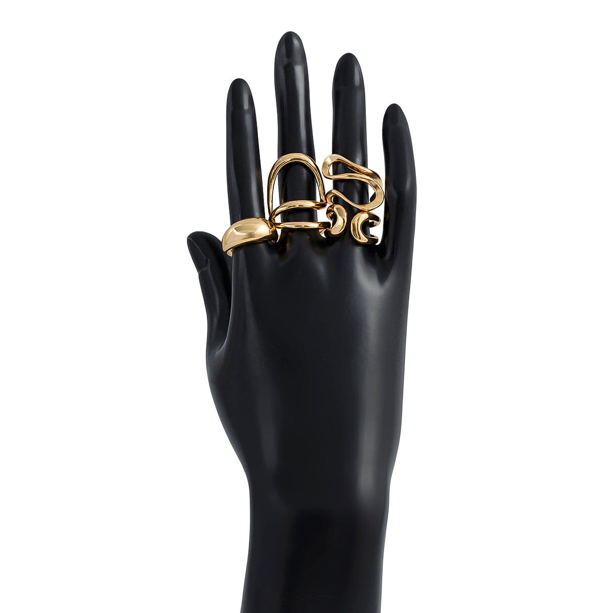 Stylish Irregular Curved Hollow Glossy Open Ring Set - ArtGalleryZen